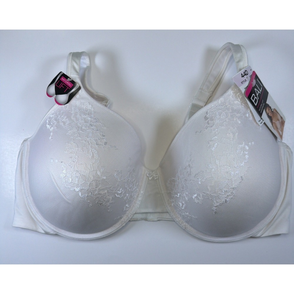 BALI Lace Desire Natural Lift Underwire Bra 44D White w Lace Lifting DFD653 NWT